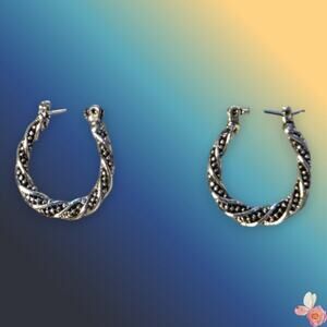Ear Sense Textured Twist Hoops Nickel-Free Hypoallergenic Silver Tone 200